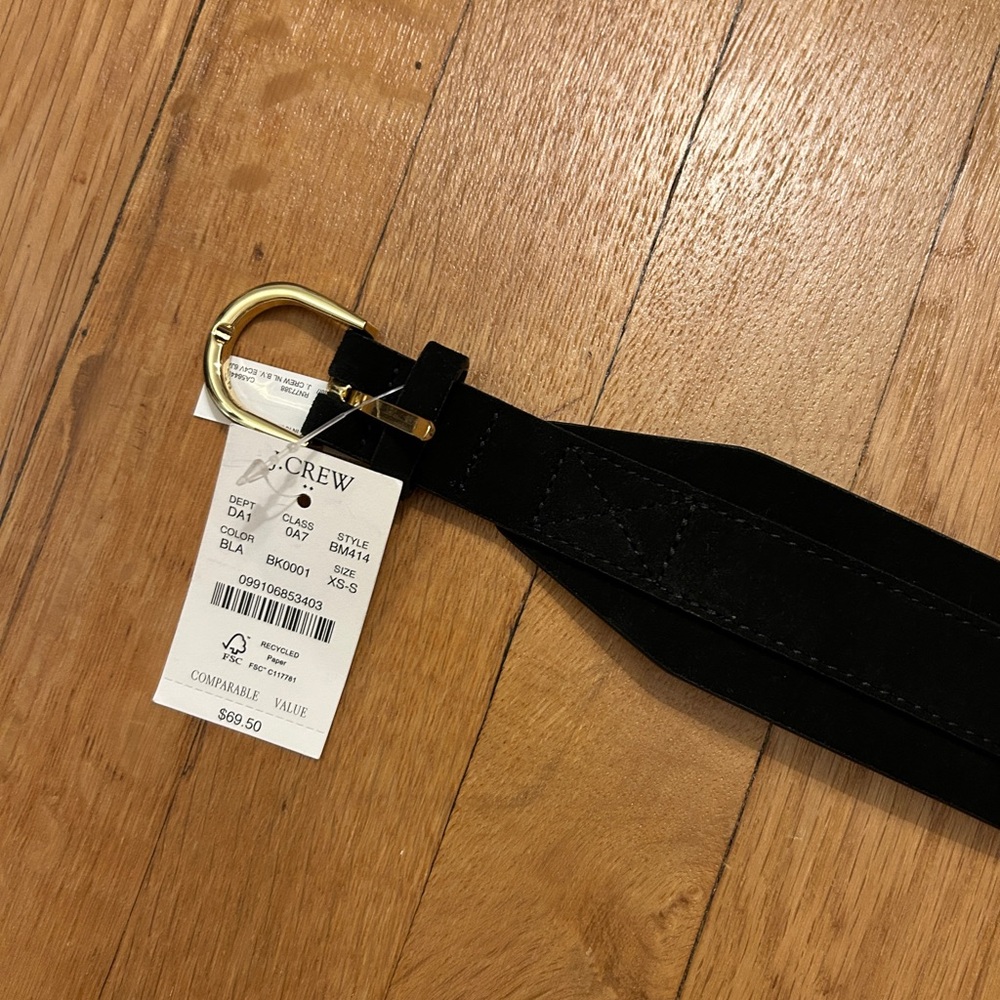 J. Crew Suede Black Belt with Gold Accent
